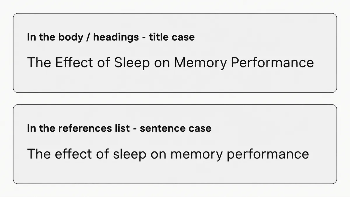 APA uses title case in the body but sentence case in the references list for the same title